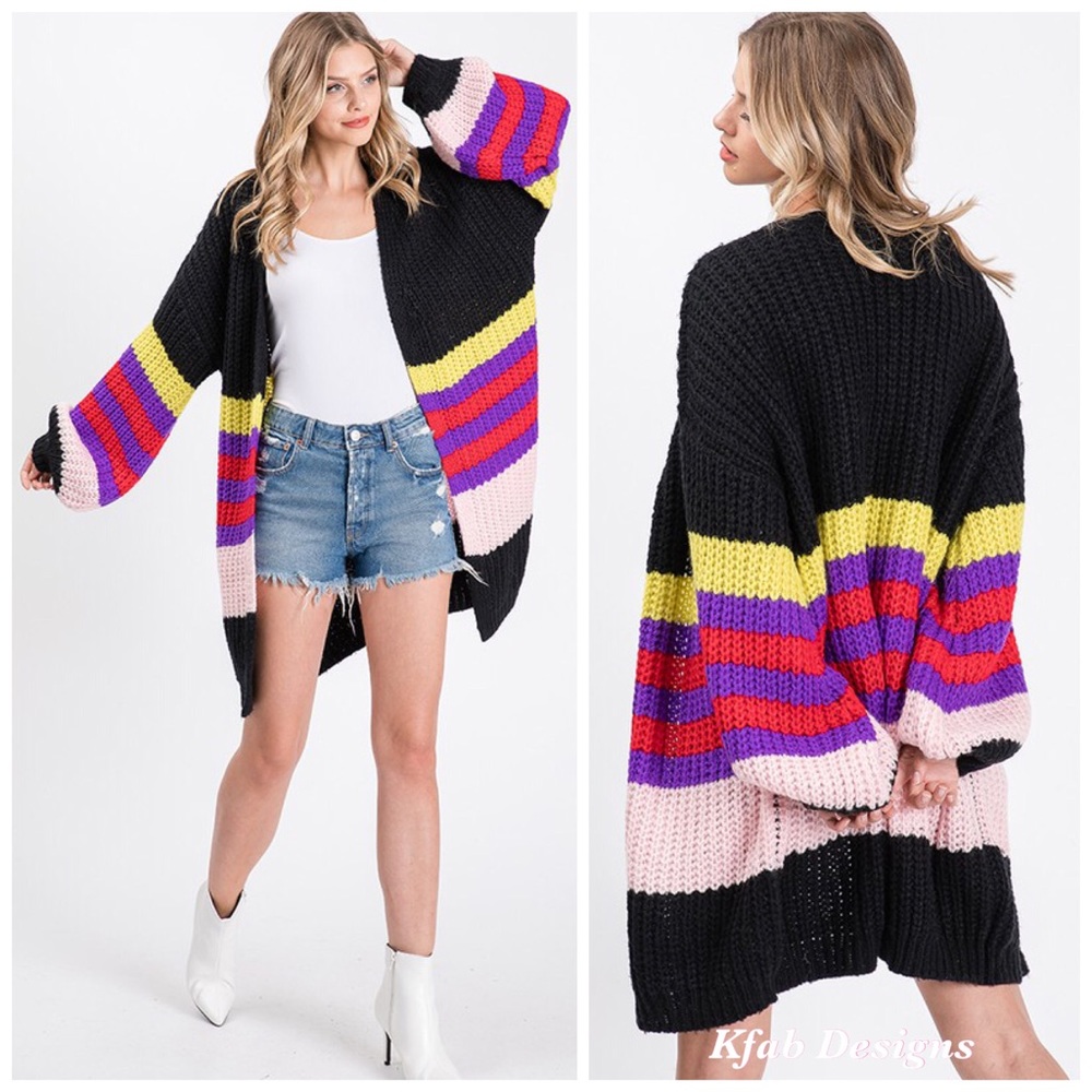 ❤️LAST 1! Striped Bubble Sleeve Sweater Cardigan! - Picture 4 of 10